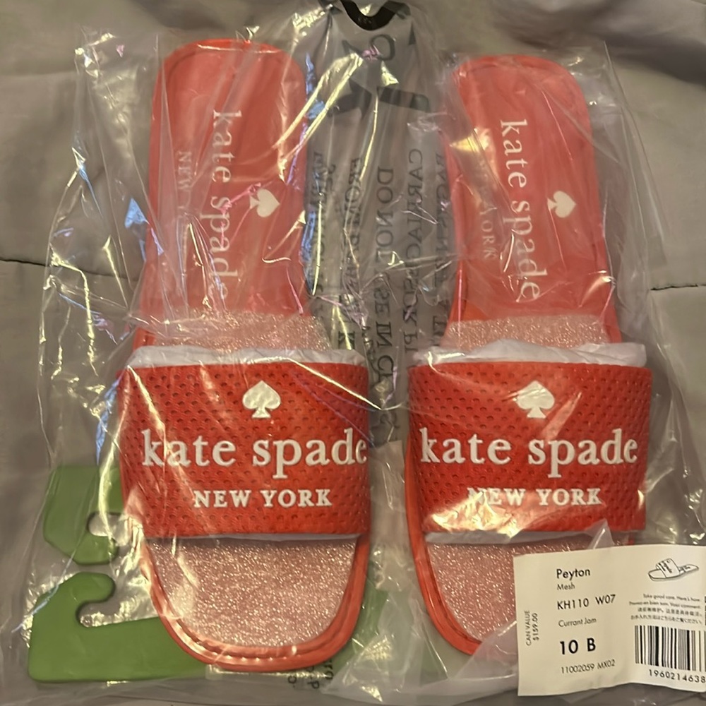 kate spade New York Coral Pink Glitter Slide Sandals